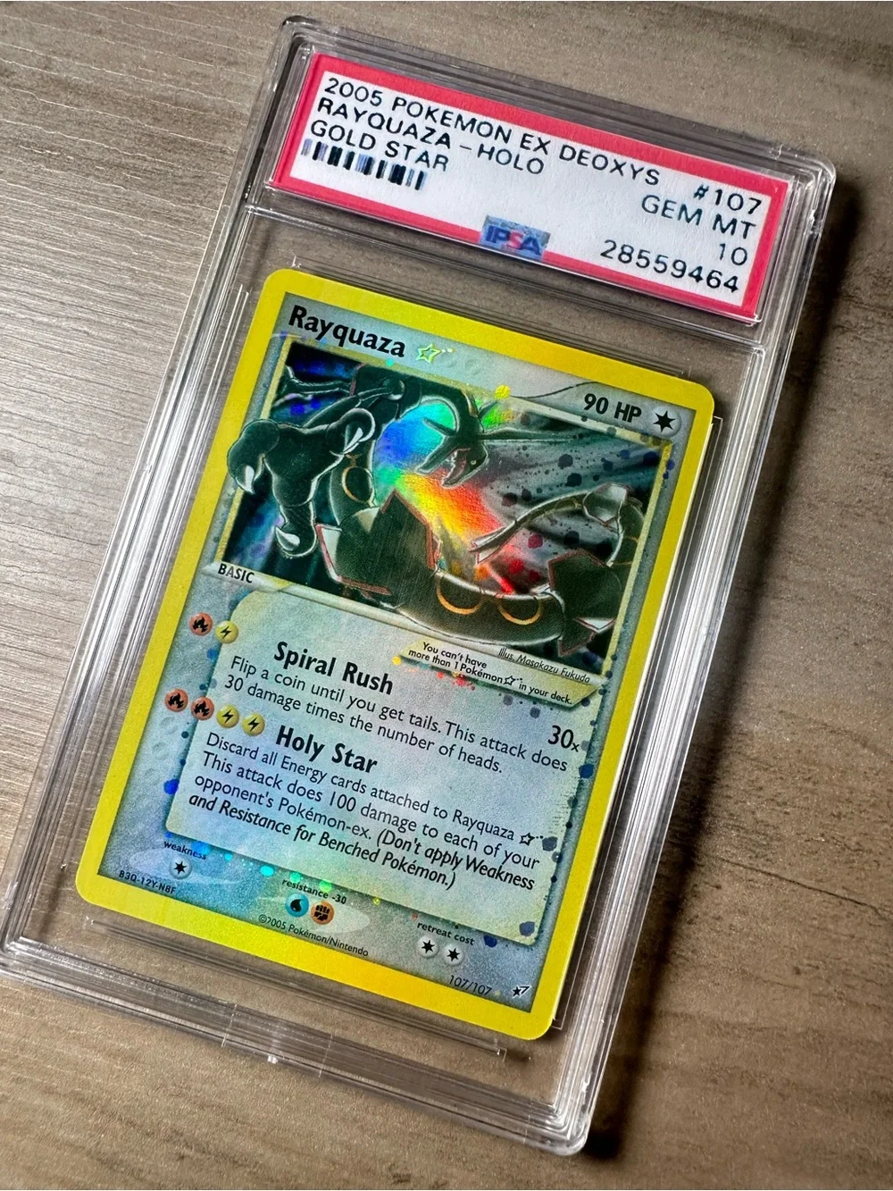 Rayquaza Gold Star Holo 2005 #107 Pokémon Novelty Card. Proxy.